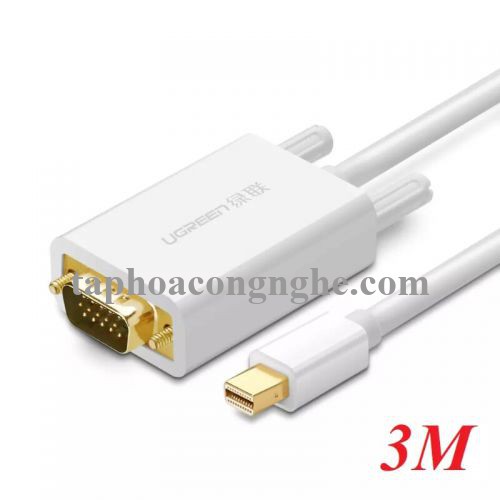 Ugreen 10444 3M Màu Trắng Cáp chuyển đổi Mini DP sang VGA hỗ trợ phân giải 1080P MD103 30010444